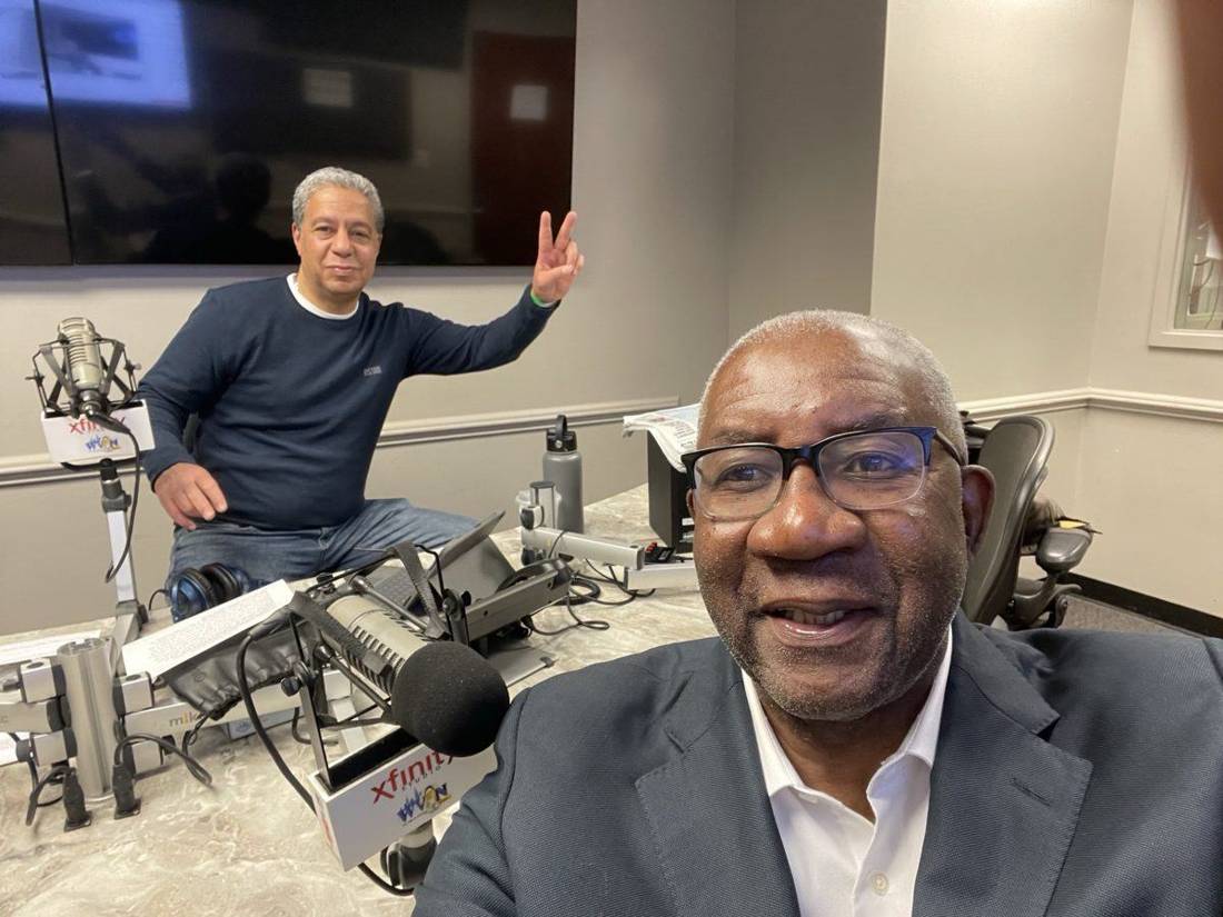Client and host in the WWON radio studio